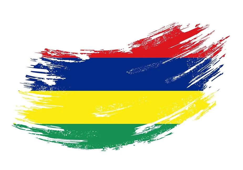 Brushstroke illustration of the red, blue, yellow and green flag of Mauritius.
