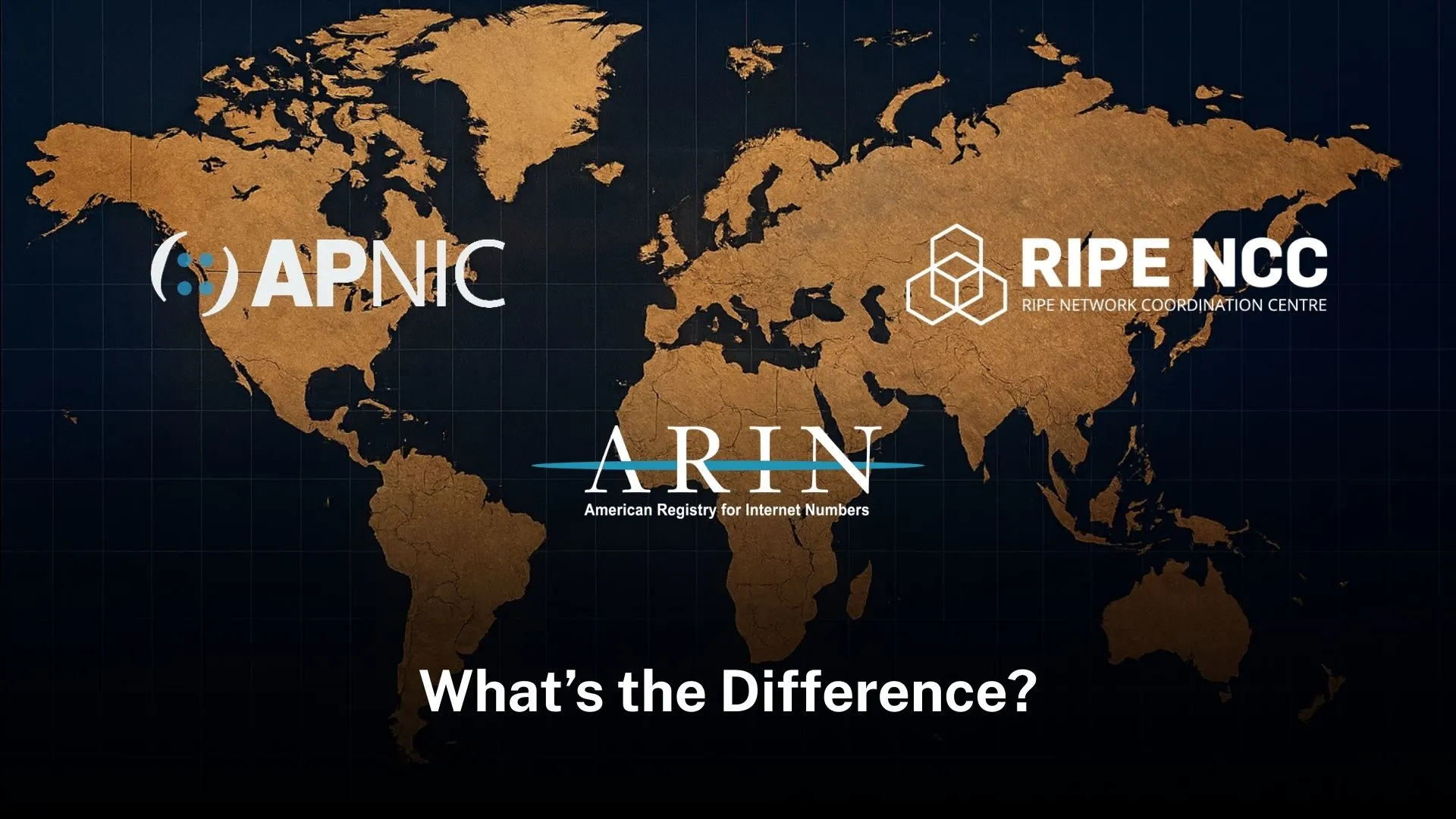 Original illustration showing the APNIC, ARIN and RIPE NCC logos.